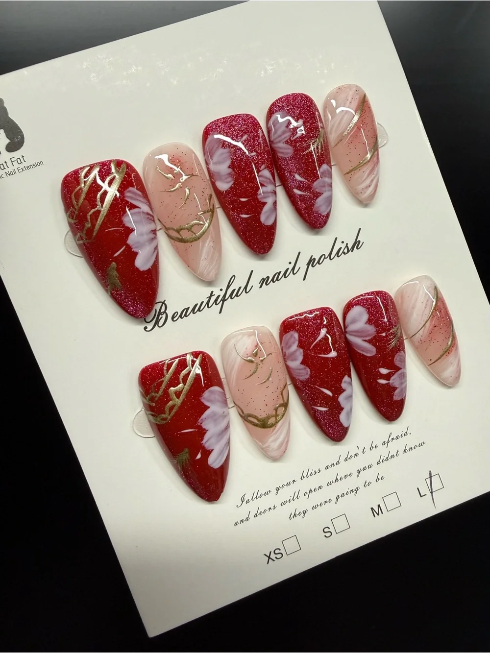 Women's Large Press-On Nails - Red, Black & White Floral Sets